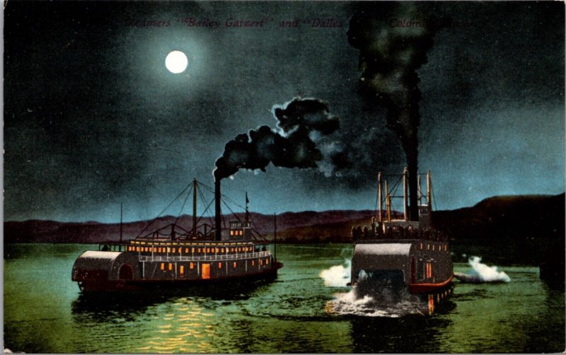 Postcard Steamers Bailey Gatzert and Dalles City in Columbia River