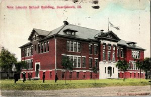 New Lincoln School Building, Beardstown IL c1913 Vintage Postcard C42