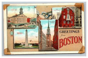 Vintage 1929 Postcard Greetings From Boston - Monuments Church Faneuil Hall