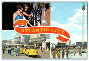 c1950 Greetings From Atlantic City Multiview Slot Machine New Jersey NJ Postcard