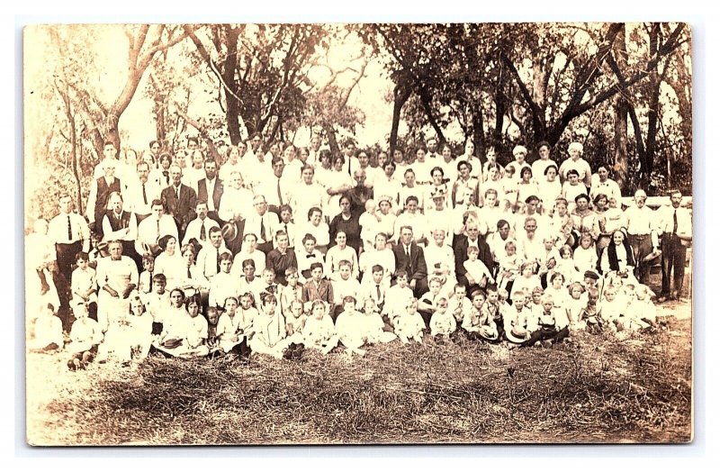 Large Family Reunion Real Photo Postcard Men Women Children Unknown Location