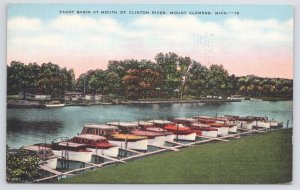Linen~Yacht Basin @ Mouth Of Clinton River~Mount Clemens MI~PM 1944~Vintage PC
