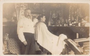 ZC1/ East Palestine Ohio RPPC Postcard c1910 Interior Barber Shop 134