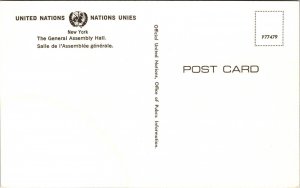 General Assembly Hall United Nations New York Postcard VTG UNP Vintage Unused 