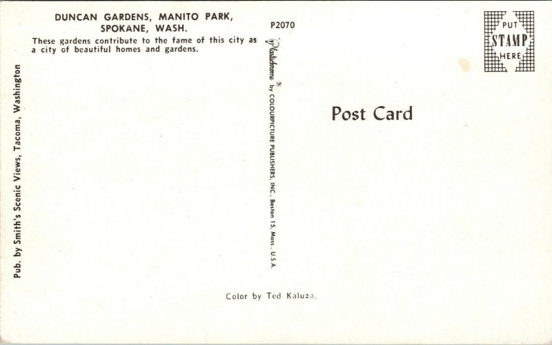 Vtg Duncan Gardens Manito Park Spokane Washington WA Unused Postcard