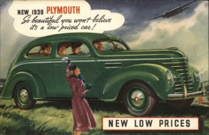 1939 Plymouth Sedan Classic Car Ad Beautiful Woman Vintage Postcard
