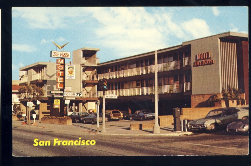 San Francisco, California/CA Postcard, Motel De Ville, Old 1970's Cars