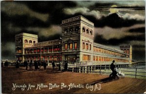 Youngs New Million Dollar pier Atlantic City NJ Night Antique Postcard DB UNP 