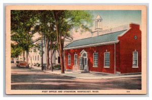 Post Office and Atheneum Building Nantucket Massachusetts MA Linen Postcard N26