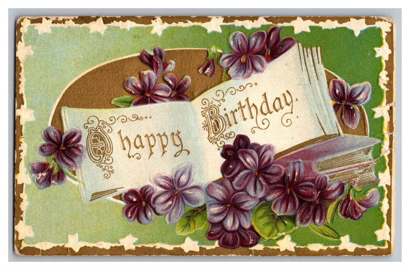 Postcard Happy Birthday Flowers Embossed Card