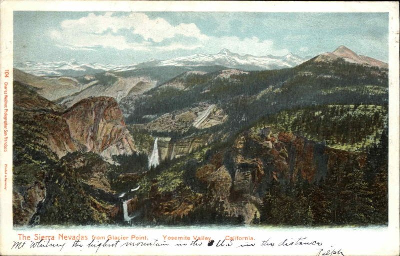 Yosemite Valley Calif CA The Sierra Nevadas from Glacier Point c1910 Postcard