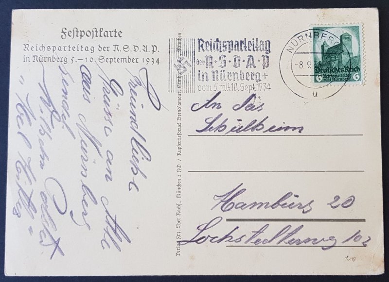 GERMANY THIRD 3rd REICH ORIGINAL POSTCARD REICHSPARTEITAG NÜRNBERG RALLY 1934