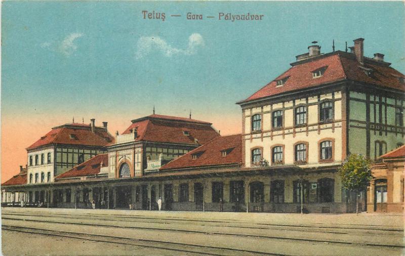 Romania Gara Teius Train station 1920s vintage postcard