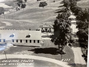 Vtg 40s View from Original Tower Irish Hills MI Golf Course RPPC Photo Postcard