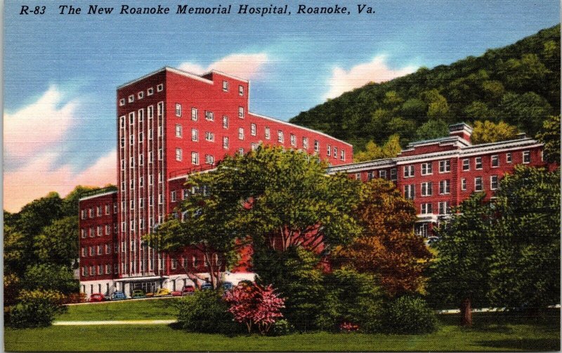 New Roanoke Memorial Hospital VA Virginia Linen Postcard VTG UNP Vintage Unused