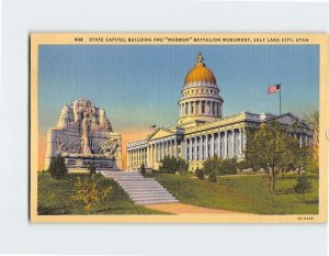 Postcard State Capitol Building And Mormon Battalion Monument Utah USA