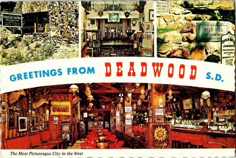 Greetings From Deadwood SD Multi View Most Picturesque City in West Postcard C08