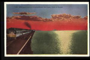 Old Postcard-Overland Limited Train-Great Salt Lake,UT