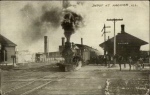 Macomb IL RR Train at Depot Station 1910 Used Postcard