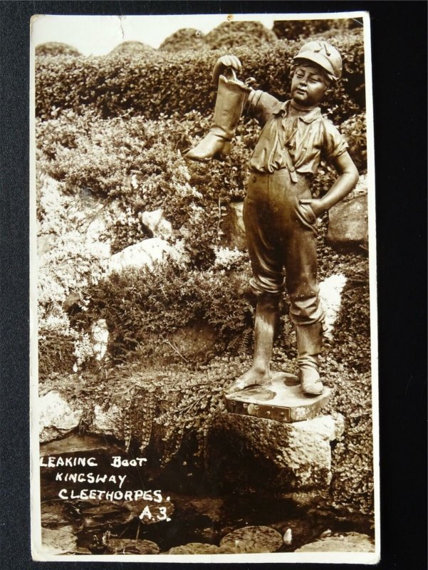 Lincolnshire Cleethorpes KINGSWAY Leaking Boot Statue c1940s RP Postcard