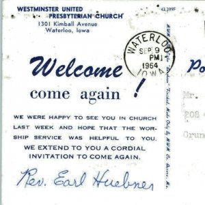 1964 Waterloo, IA Westminster Church Advertising Postcard Cattle Congress A46