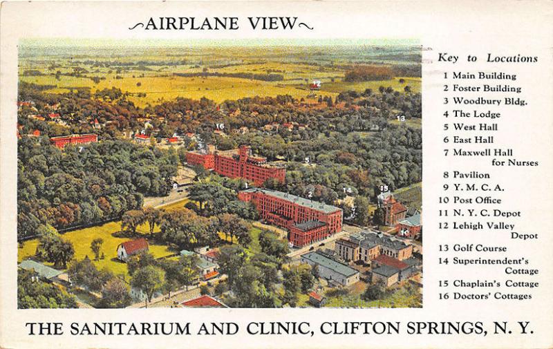 Clifton Springs NY The Sanitarium and Clinic Airplane View Postcard 