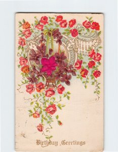 Postcard Birthday Greetings with Flowers Embossed Art Print