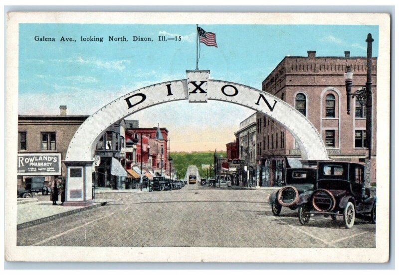 1926 Galena Ave Looking North Dixon Illinois Pharmacy Vintage Antique Postcard
