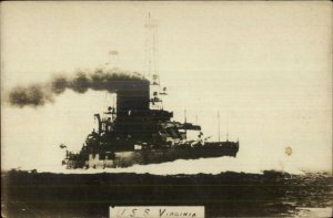 US Navy Battleship USS Virginia c1910 Real Photo Postcard