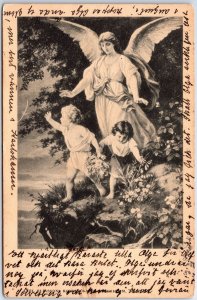 VINTAGE POSTCARD ANGEL AND CHILDREN CHERUBS KARLSMAN SWEDEN 1907 UDB