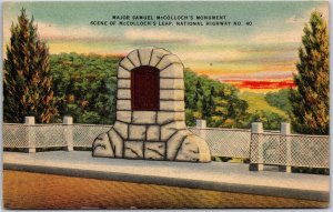 Major Samuel McColloch's Monument Wheeling Hill West Virginia WV Postcard