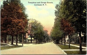 Postcard NY Cortland - Tompkins and Owego Streets 1910s A1