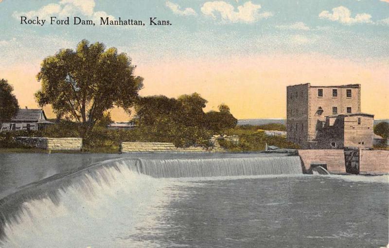 Manhattan Kansas Rocky Ford Dam Waterfront Antique Postcard K80393