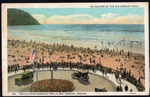 Oregon ~ SEASIDE Beach Scene Old Oregon Trail End pm1934 showing older cars WB