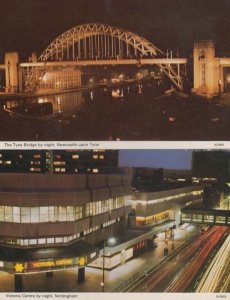 Newcastle Tyne Bridge & Victoria Centre By Night Illuminations 2 1970s Postcard