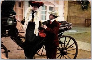 Carriage Scene, 1907 Woman In Feathered Hat & Man Assisting Her Down, Postcard