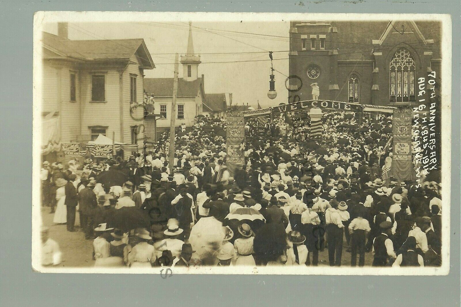 New Glarus WISCONSIN RPPC 1915 70TH ANNIVERSARY Arch nr Madison