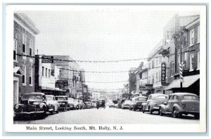 c1940 Main Street Looking South Exterior Building Mt. Holly New Jersey Postcard