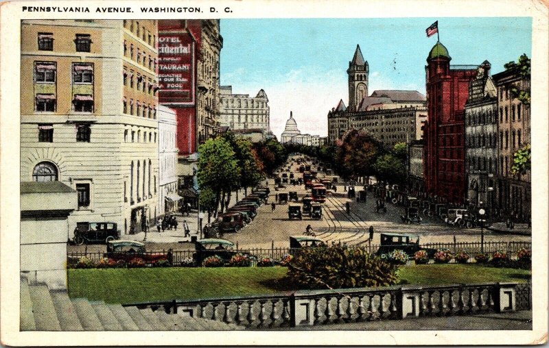 Pennsylvania Avenue Washington DC Streetview Old Cars Downtown WB Postcard 