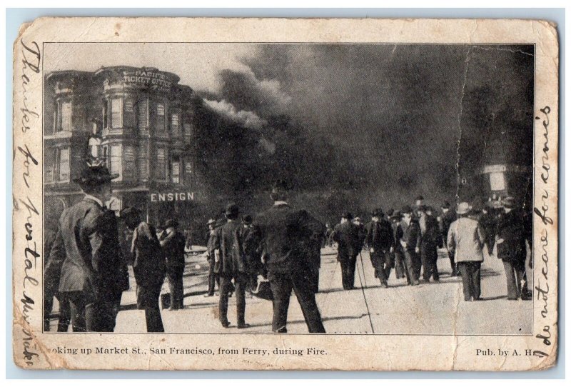 1907 Looking Up Market St. San Francisco From Ferry During Fire CA  Postcard