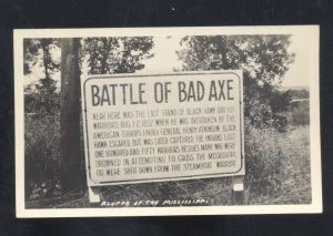 RPPC BATTLE OF BAD AXE MINNESOTA SIGN VINTAGE REAL PHOTO POSTCARD