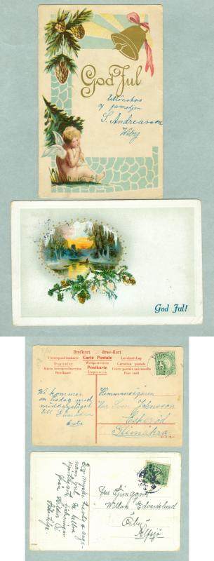 Sweden. 2 Old Christmas Card.Postal Used. See Description