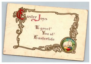 Vintage 1920's Easter Postcard Bunny with Colored Eggs Nice Silver Border