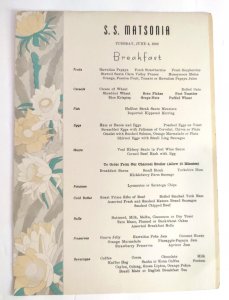 Lot 2 SS Matsonia Vintage Matson Lines Breakfast & Lunch Menu June 4 1940