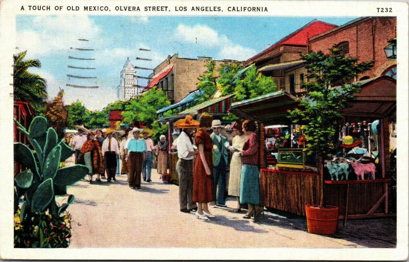 Vtg 1930s A Touch Of Old Mexico Olvera Street Los Angeles California CA Postcard