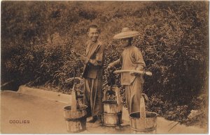 Coolies Carrying Water China Printed Photo Postcard Hong Kong Publisher