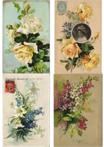 C.KLEIN, FLOWERS, ARTIST SIGNED Incl EMBOSSED 135 Vintage PC. Pre-1940 (L3118)