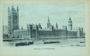 London Thames navigation & sailing Parliament coal barge tugboat Big Ben