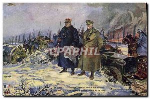 Old Postcard The Army general Joffre and French on the forehead Automotive