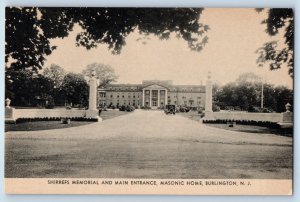 1940 Burlington New Jersey Postcard Shirrefs Memorial Main Entrance Masonic Home